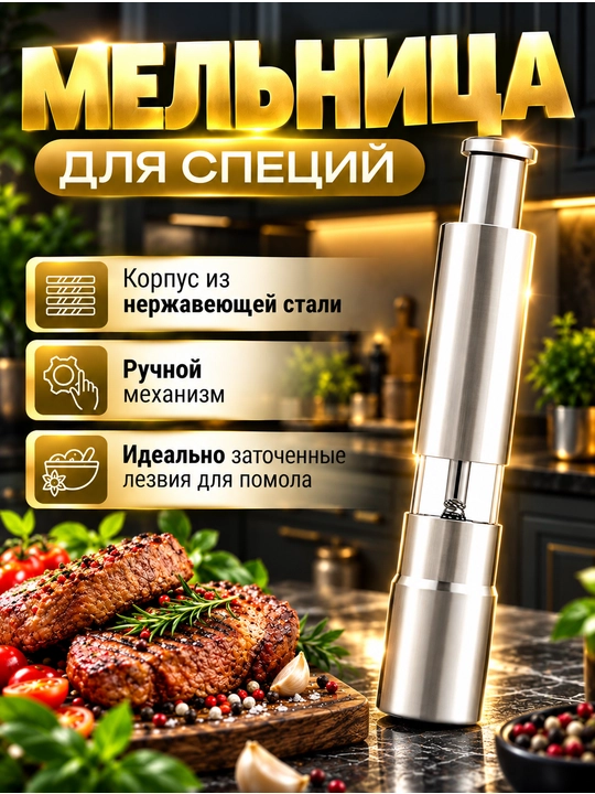 Мельница для специй, соль, перец измельчитель ручной, механическая - 
