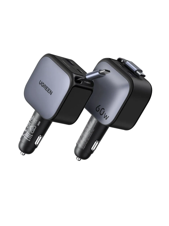 UGREEN Nexode EC602 avtomobil zaryadkasi, tortiladigan Type-C kabel, 60W