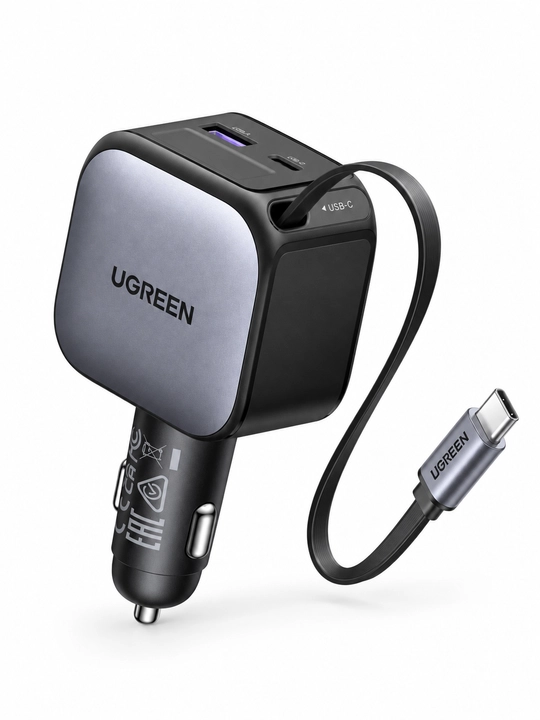 UGREEN Nexode EC602 avtomobil zaryadkasi, tortiladigan Type-C kabel, 60W