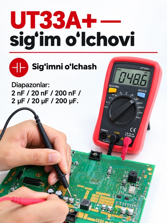 UNI-T UT33A+ raqamli multimetr, avtomatik diapazon, yoritgichli, 600 V AC/DC
