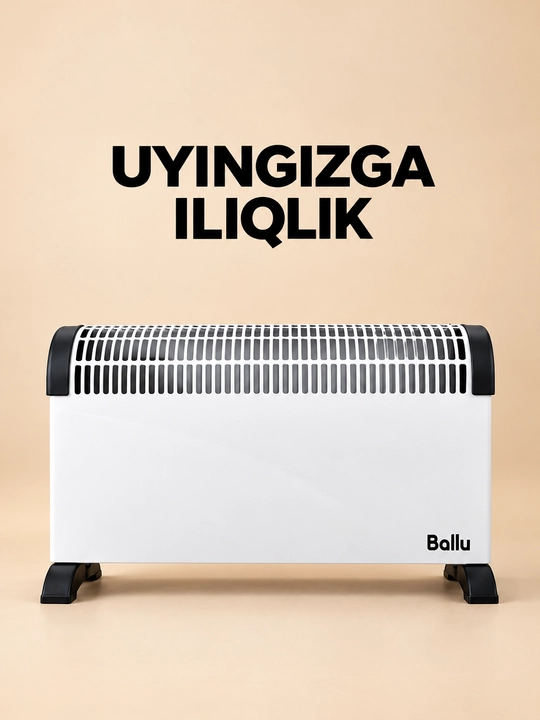 Ballu elektr konvektor isitkich, 2000 Vt, termostat va ventilyator bilan - 
