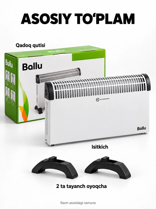 Ballu elektr konvektor isitkich, 2000 Vt, termostat va ventilyator bilan