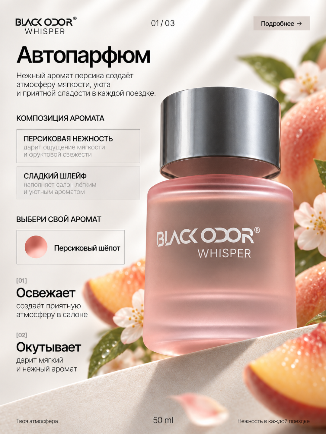Ароматизатор для авто BLACK ODOR RO-55, автопарфюм 50 мл, 5 ароматов, деревянный диффузор - 