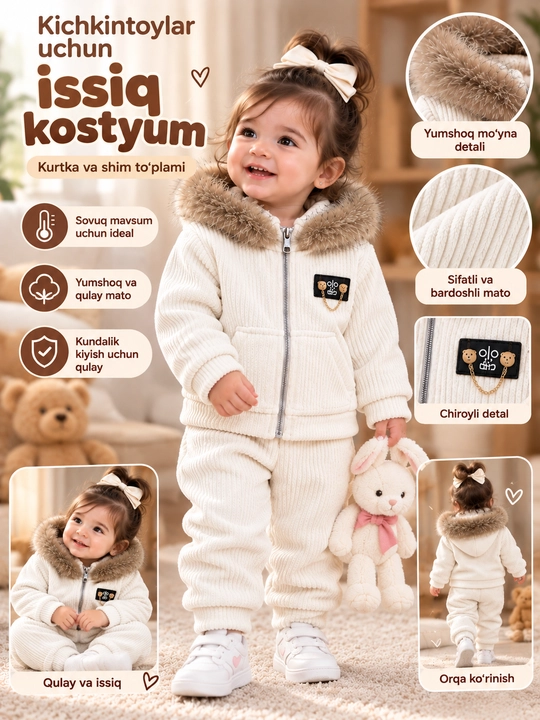 Qiz bolalar uchun issiq kostyum — kurtka va shim to‘plami - 