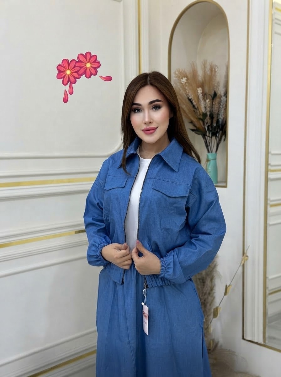 46-52 standart o'lchamdagi uch qismli ayollar kostyumi, uzun yubka bilan 3 qismli to'plam