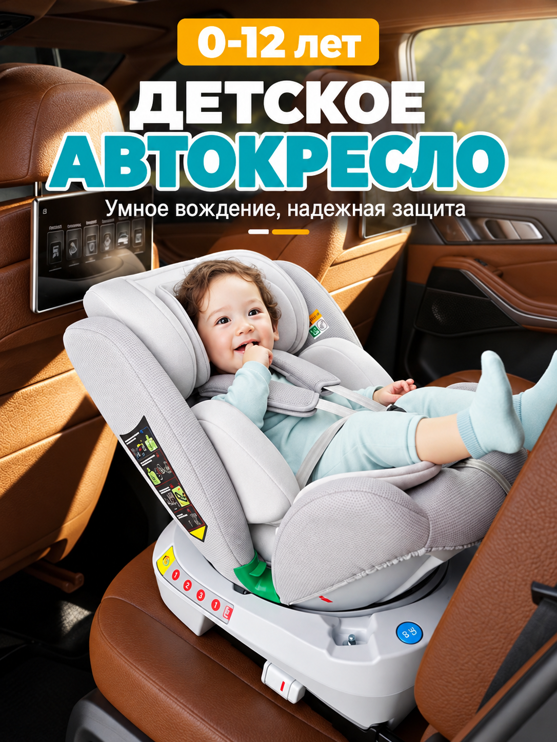 Детское автокресло, 0-12 лет, ISOFIX, поворот 360°, с положением лёжа, 40-150 см