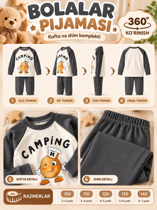 Детская пижама, комплект кофта с длинным рукавом и брюки, пижама 2–6 лет, размеры 100–140