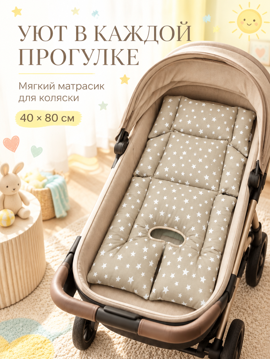 Матрас для детской коляски, для автокресло, матрас на шезлонг, на стульчик