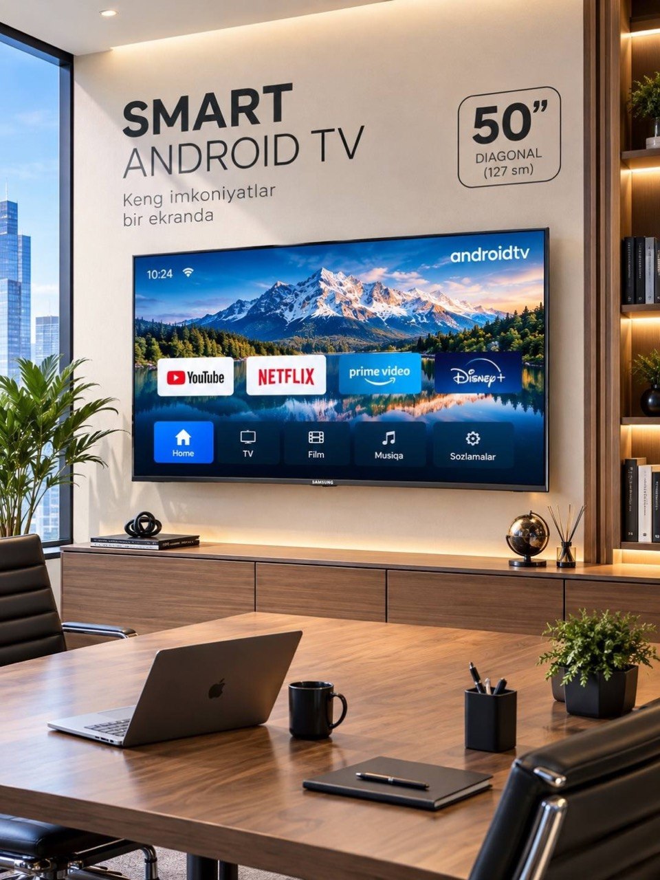 Smart Android TV 32 43 50 55 dyuymli televizor Wi-Fi HDMI USB - 