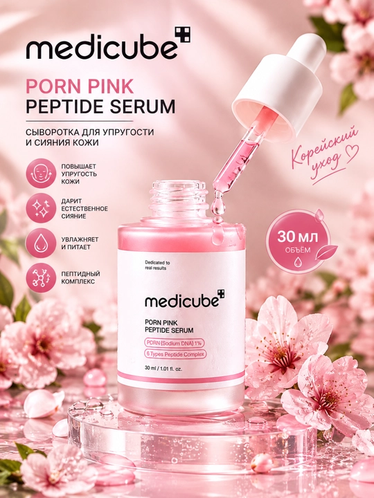 Medicube PDRN Pink Peptide Serum (30мл) — Корейская сыворотка для лица с пептидами и PDRN - 
