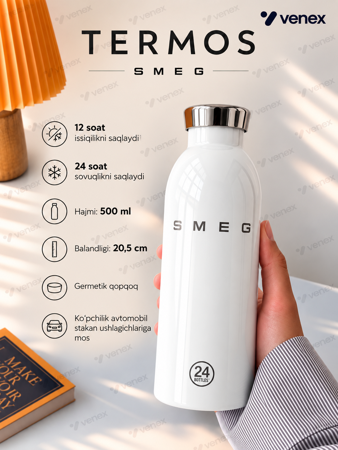 Термос, бутылка для воды, термос из нержавеющей стали, SMEG, 500 мл - 