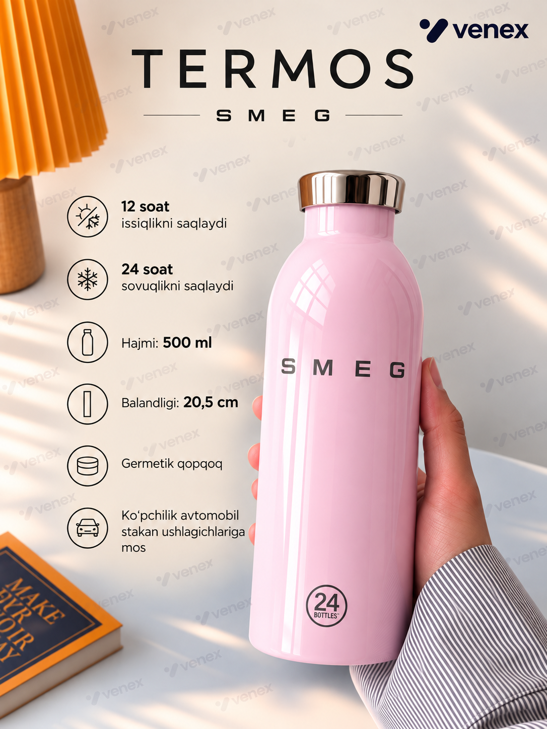 Термос, бутылка для воды, термос из нержавеющей стали, SMEG, 500 мл - 