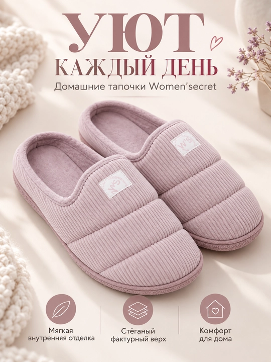 Women’secret ayollar uchun uy shippaklari, pushti rangli, yumshoq va issiq - 