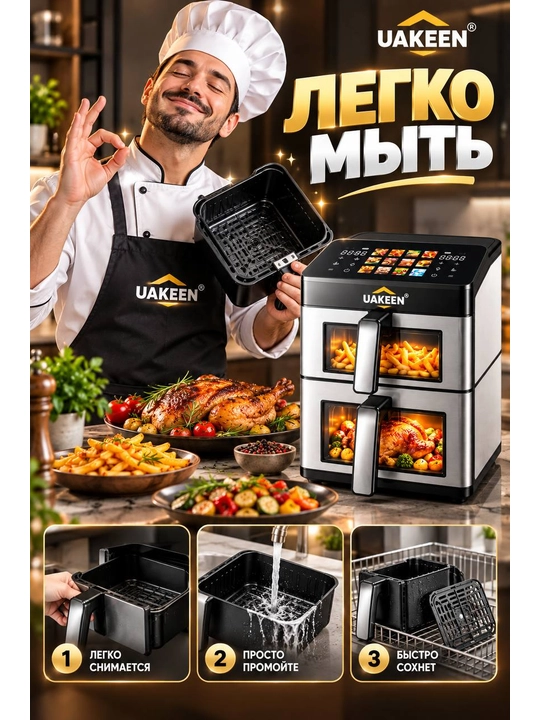 Elektr aerogril, 10 ta 1 da, yog‘siz pishirish uchun qovurgich, 12 l, 10 l, 8 l, aerogril