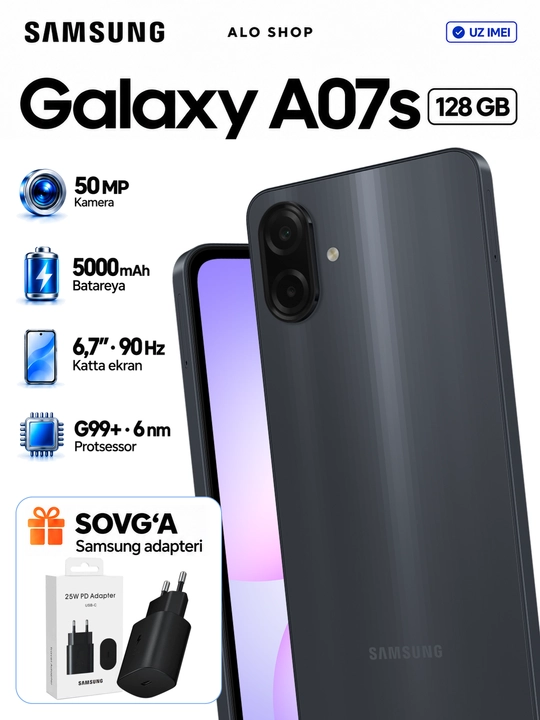 Smartfon Samsung Galaxy A07s, 4/128 GB, 6,7" 90 Hz, 50 MP, 5000 mAh - 