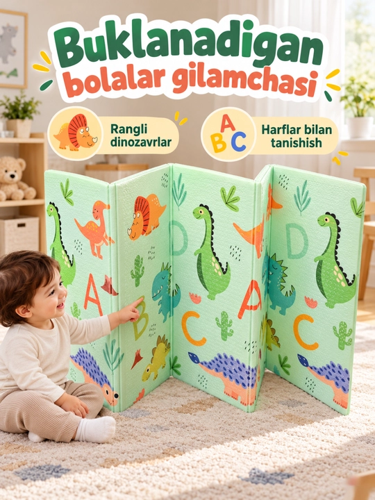 Bolalar uchun ikki tomonlama buklanadigan o‘yin gilamchasi kovrik