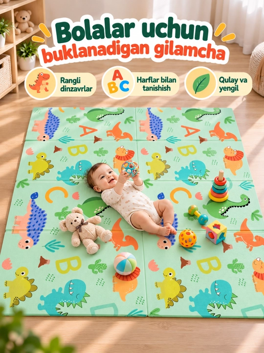 Bolalar uchun ikki tomonlama buklanadigan o‘yin gilamchasi kovrik