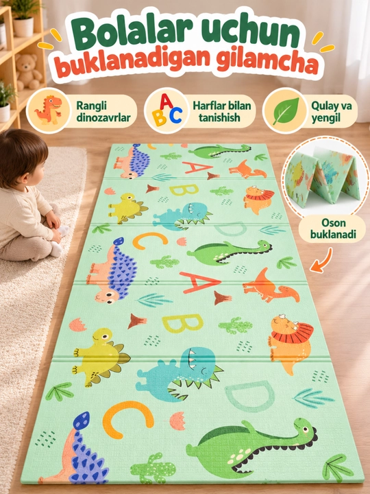 Bolalar uchun ikki tomonlama buklanadigan o‘yin gilamchasi kovrik