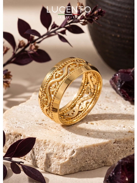 LUCENTO JEWELLERY 585 probadagi keng tilla uzuk