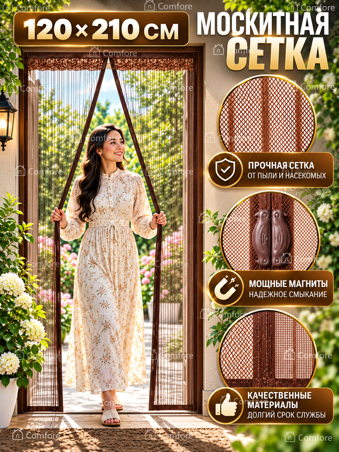 Eshik uchun magnitli chivinga qarshi setka, pashshadan to'r, eshik pardasi, 120x210 sm - 
