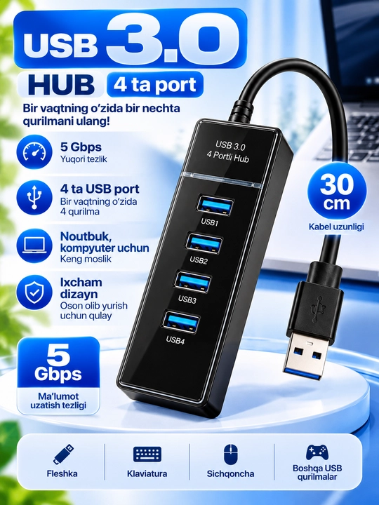 USB 3.0 HUB 4 portli - 