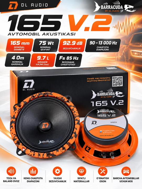 Avtomobil dinamiklari DL Audio Barracuda 165 V.2, 16.5 sm, 75 Vt, 4 Om, 2 dona - 
