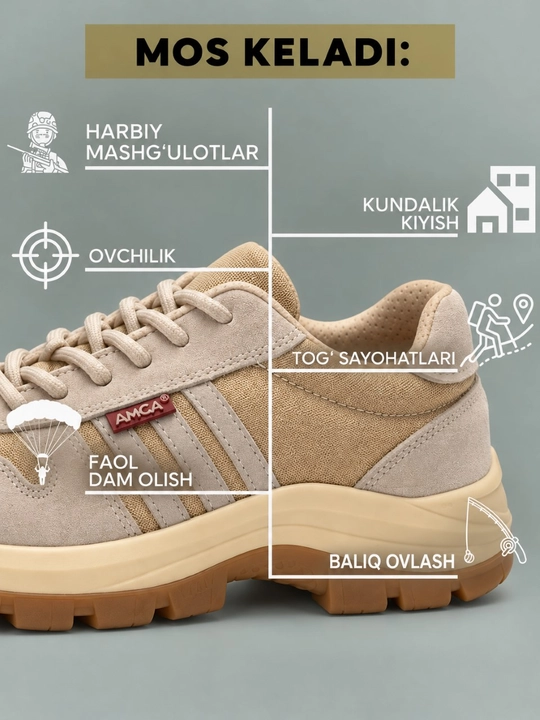 ANKA taktik krossovkalar, erkaklar uchun, qalin taglikli, kundalik - 