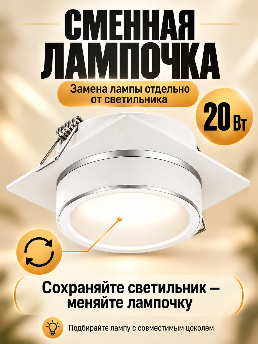 Светильник потолочный точечный галоген 20 W , для кухни, спальни, гостиной и коридора - 