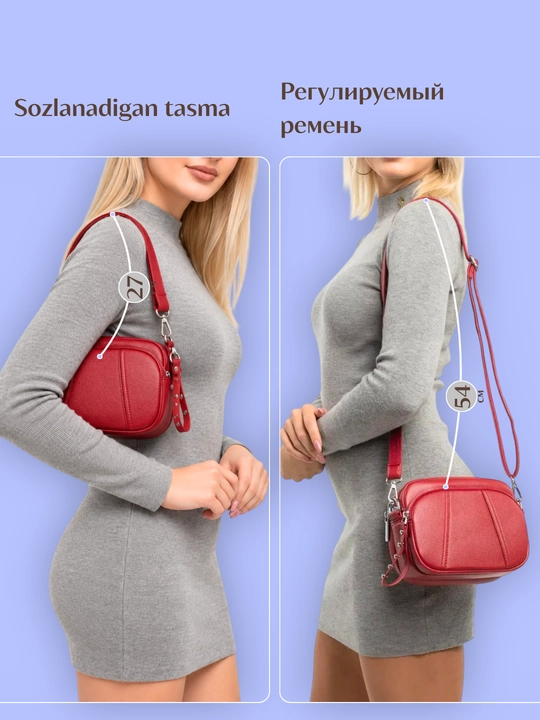 Ayollar sumkasi, sumka ayollar uchun yelkama, kross-bodi sumka, kichik sumka, 3 bo‘limli