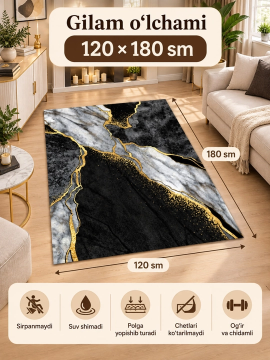 Imperial zamonaviy kovrik — nafis dizayn, yumshoq va qulay, 120×180 sm - 
