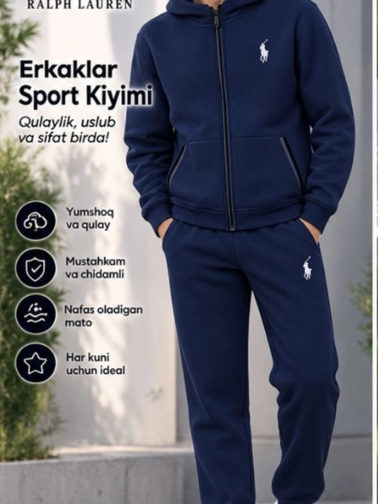 Erkaklar uchun sport kiyimi toʻplami Polo Ralph Lauren hudi va shim