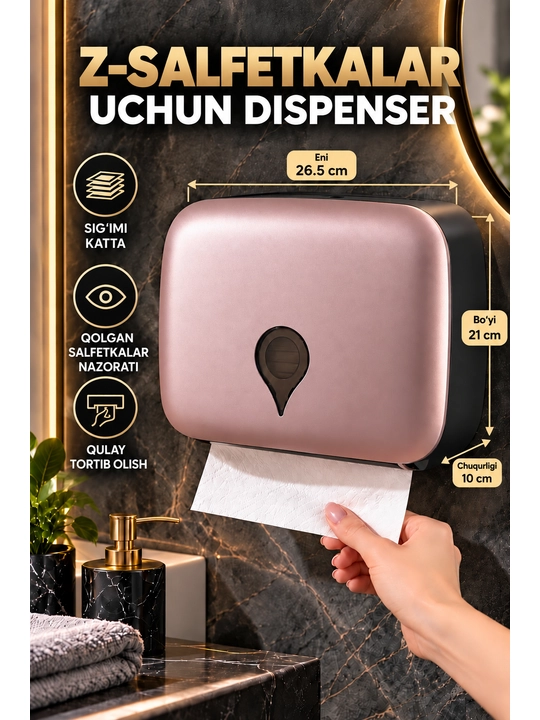 Z-usulda buklangan qog‘oz sochiqlar uchun devoriy dispenser