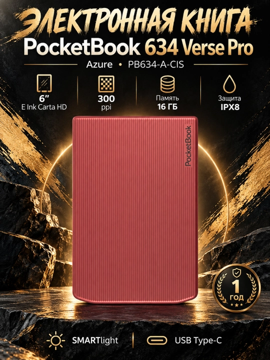 Электронная книга PocketBook 634 Verse Pro, Azure (PB634-A-CIS), Черный - 