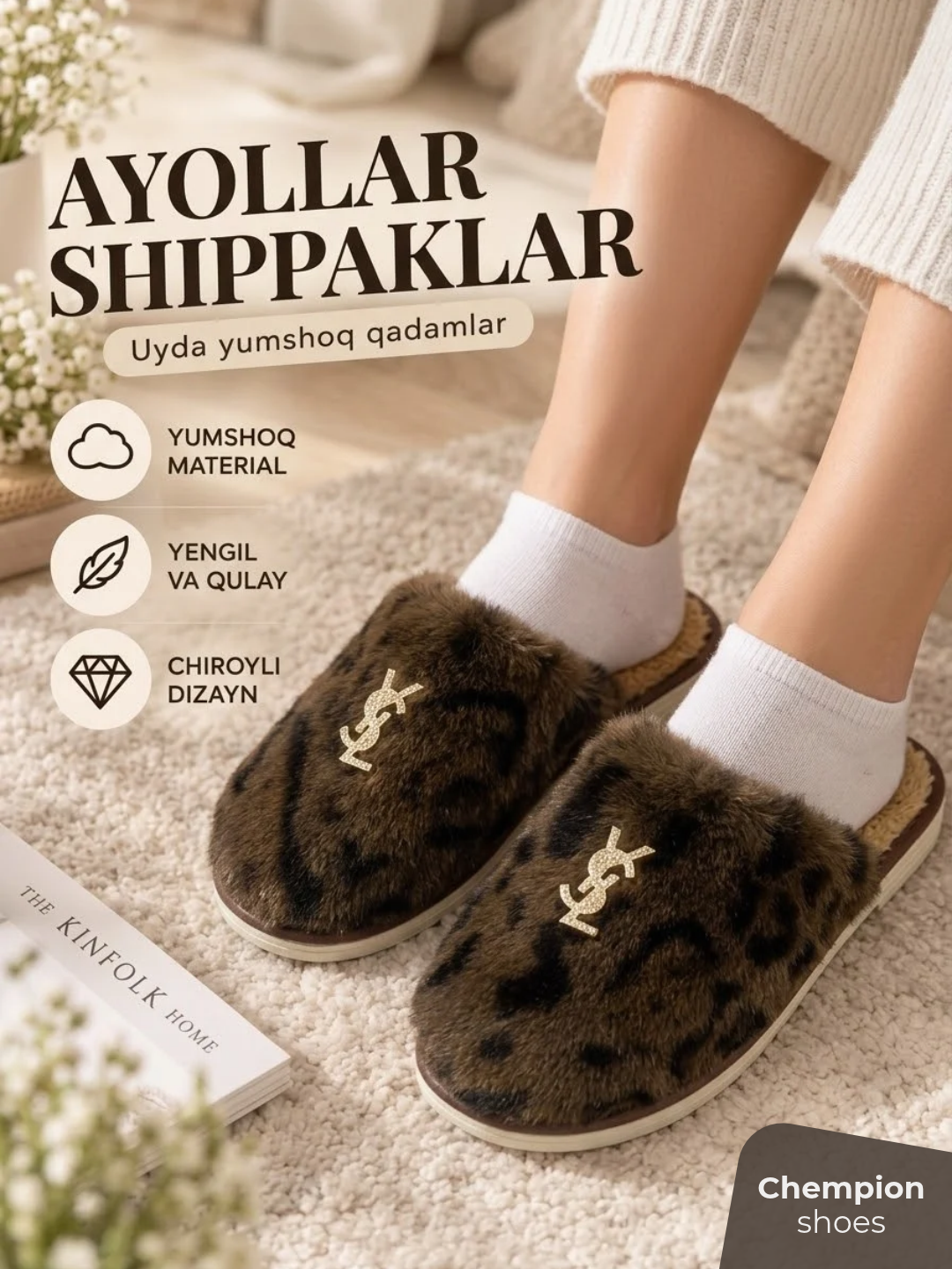 Ayollar shippaklari uy va ko'cha uchun, bir o'lchamga kichik o'lcham 36-40 - 