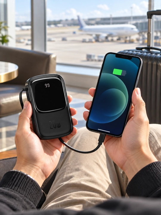 Повербанк Baseus Qpow Pro 10000 мА·ч 20 Вт с дисплеем и кабелем Lightning