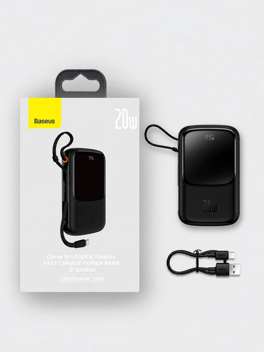 Повербанк Baseus Qpow Pro 10000 мА·ч 20 Вт с дисплеем и кабелем Lightning