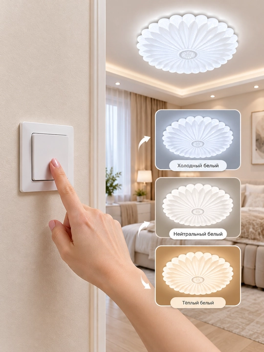 Yorug‘lik diodli shift plafoni, 3 xil yorug‘lik rejimiga ega LED qandil - zamonaviy uy chirog‘i