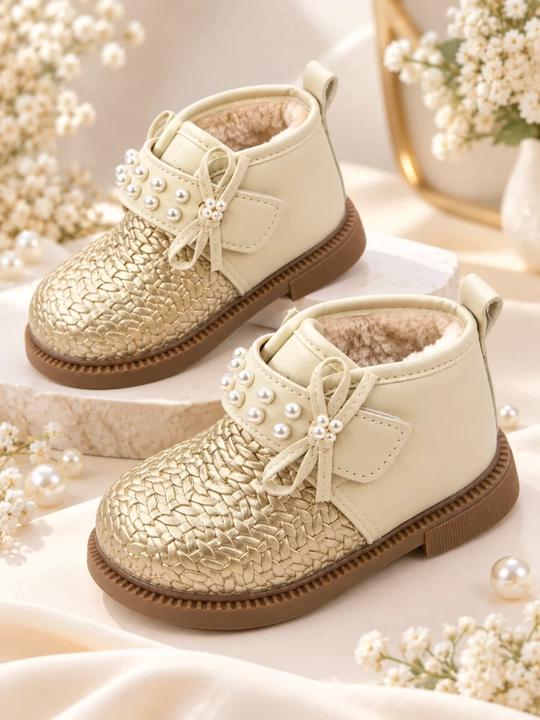 👢✨ Детские утеплённые ботинки с мехом и жемчугом для девочек 💖