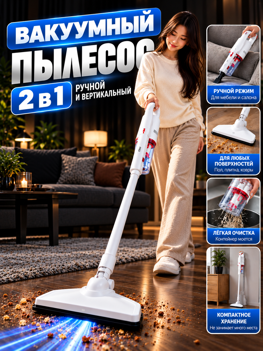 Ручной и вертикальный пылесос, беспроводной вакуумный