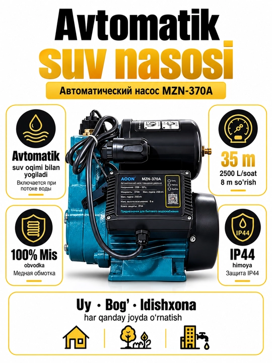 Suv nasosi MOON MZN-370А Avtomatik, 100%MIS Obvodka