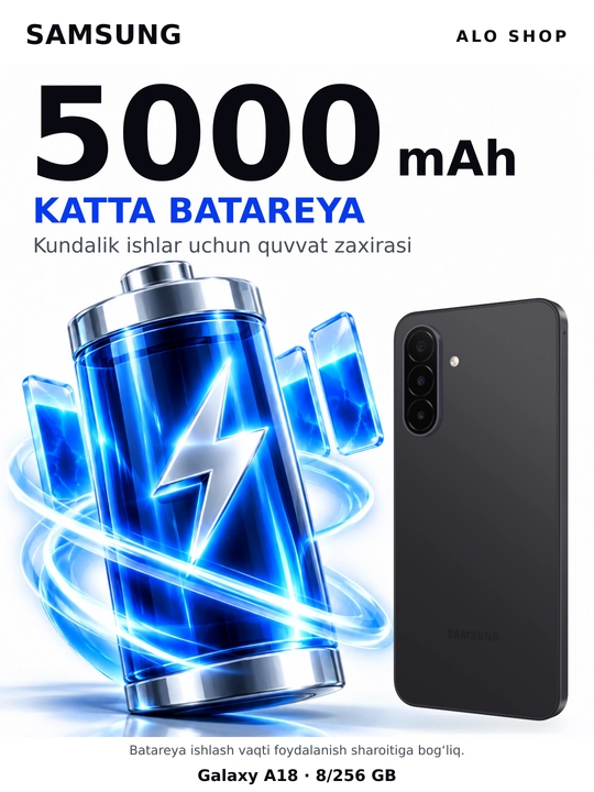 Smartfon Samsung Galaxy A18, 8/256 GB, Super AMOLED, 50 MP, Quvvatlagich sovg‘a!