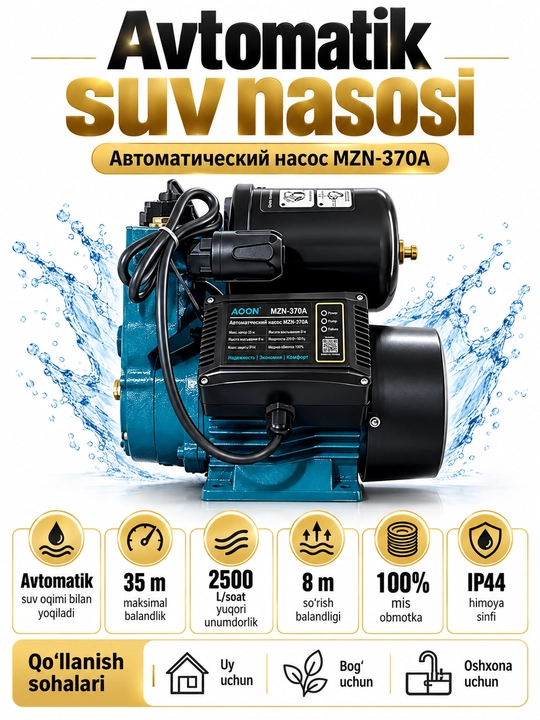 MOON MZN-370A avtomatik suv nasosi, 100% misdan yasalgan