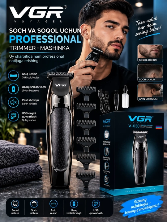 Trimmer soch soqol olish mashinasi VGR V-030, trimmer soqol olish uchun mashina - 