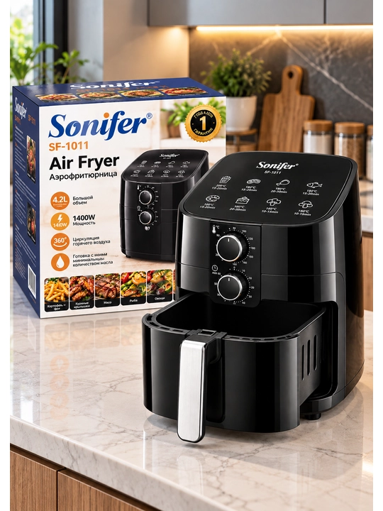 Sonifer SF-1011 aerogril, 4,2 litr, 1400 Vt, yog‘siz pishirish