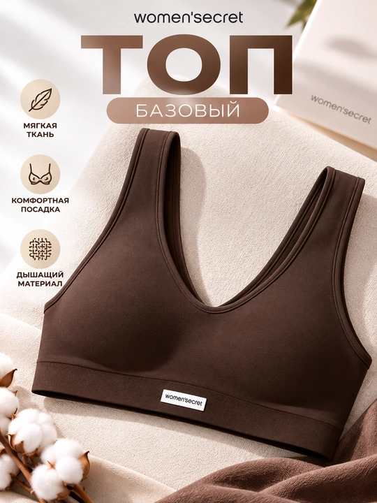 Women’secret ayollar uchun jigarrang top, yumshoq matoli, keng yelkali - 