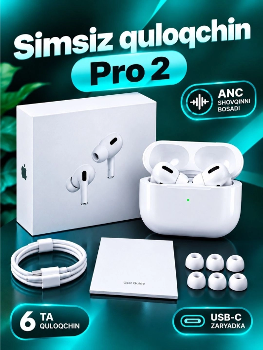 Simsiz quloqchinlar Pods Pro 2, sensorli, iPhone va Andoroid uchun naushnik - 