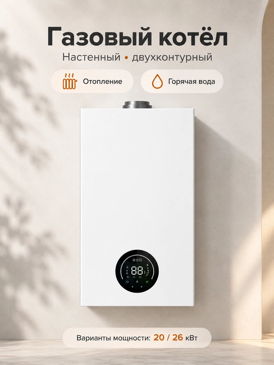 Devorga osiladigan ikki konturli gaz qozoni L1PB20-M3/L1PB26-M3, 20/26 kVt, mo'ri bilan - 