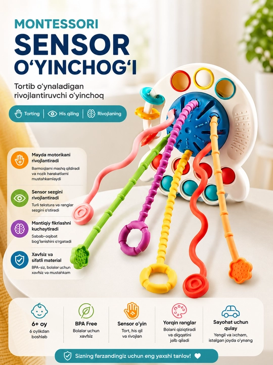 Bolajon uchun silikon totrqichli Montessori,zubagriz,ko'p funksiyali,matorikali, o'yinchoq