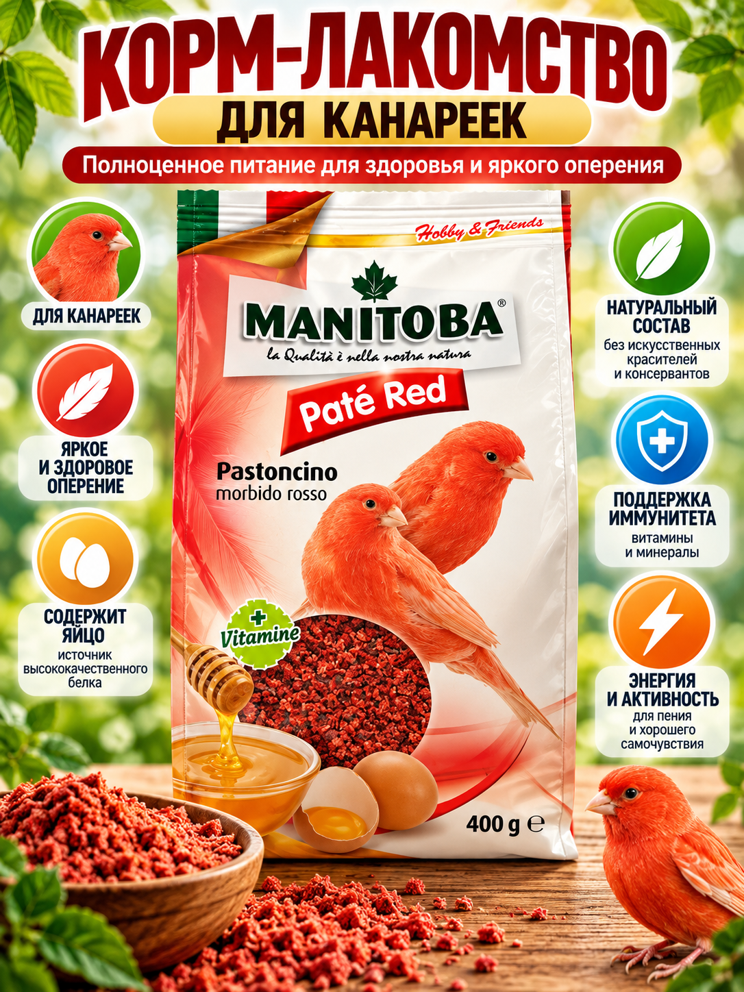 Корм для птиц MANITOBA 400 г — мягкий корм-лакомство для канареек и насекомоядных птиц - 
