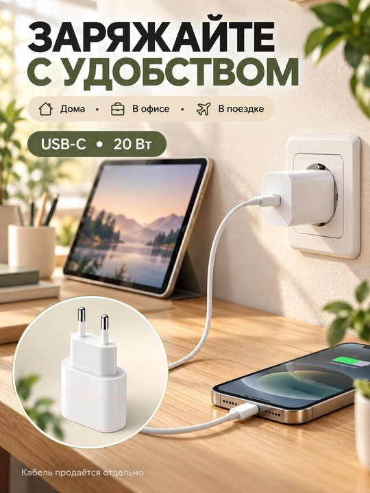 IPhone va iPad uchun 20 Vt quvvatli Apple USB-C tarmoq quvvatlagichi, oq
